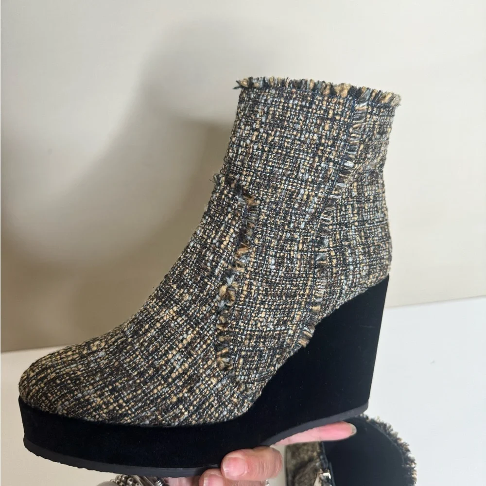 Castañer Quiaca Ankle Made in Spain Tweed suede Wedge Ankle Boots Platform Heel